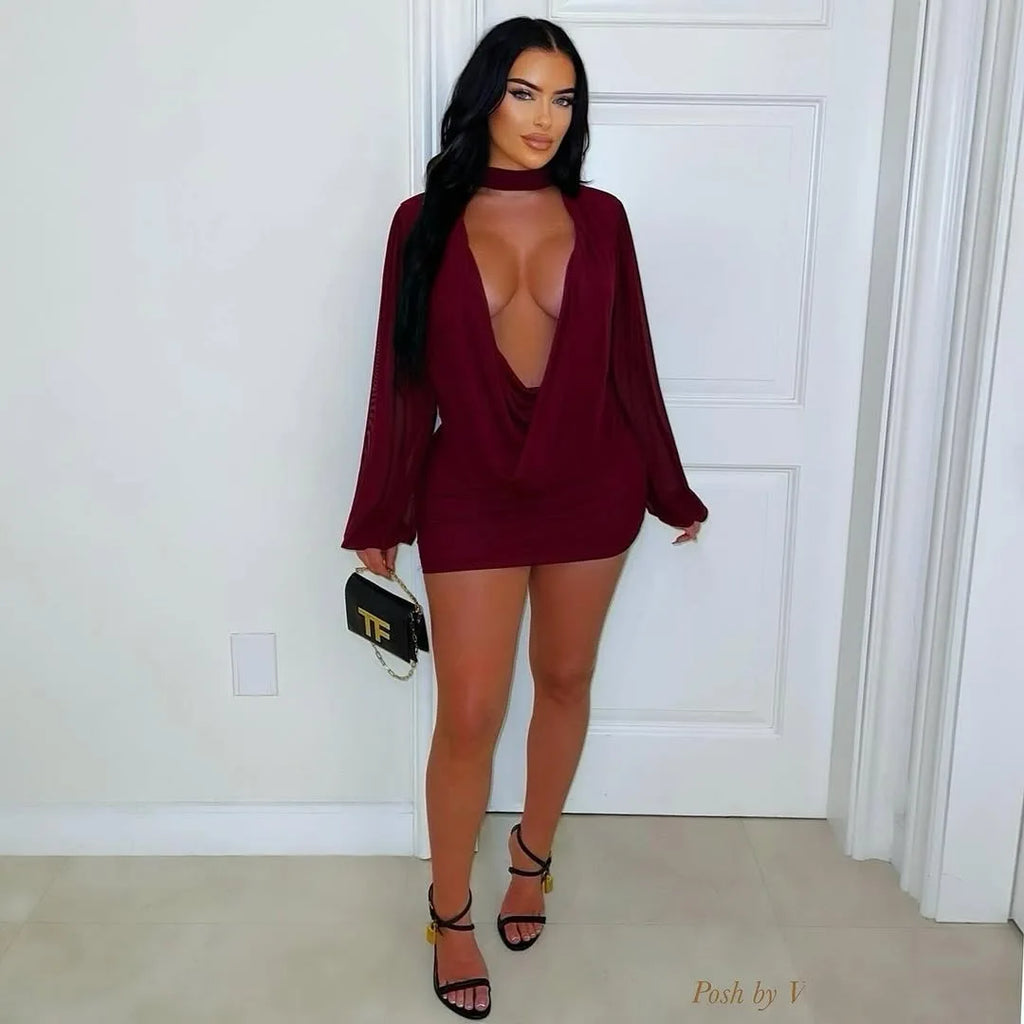 Scarf Dress Women See Through Sexy Irregular Full Sleeve Coquette Midnight Elegant Vacation Birthday Party Bodycon