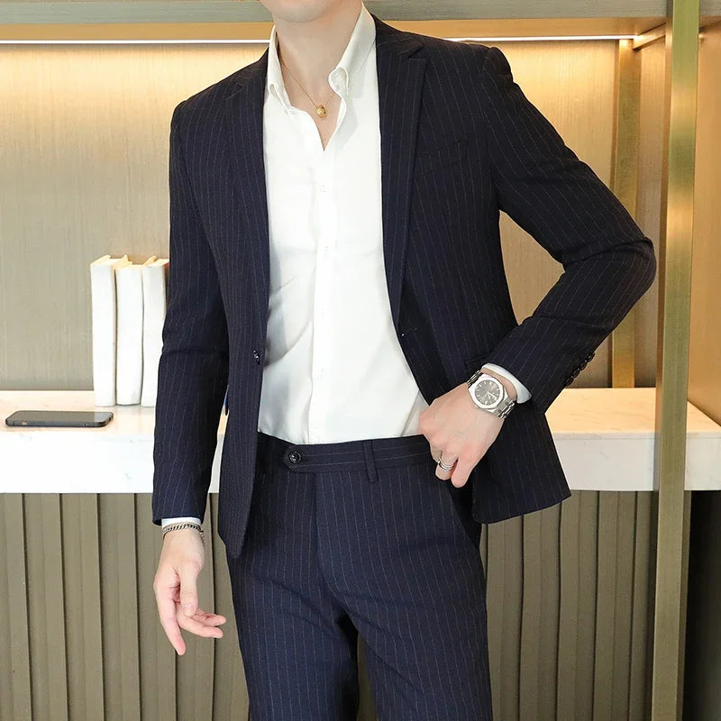 Men's High-End Boutique Suit And Trousers Set British Wedding Party Fashion Business Casual Trendy Two-Piece Ensemble