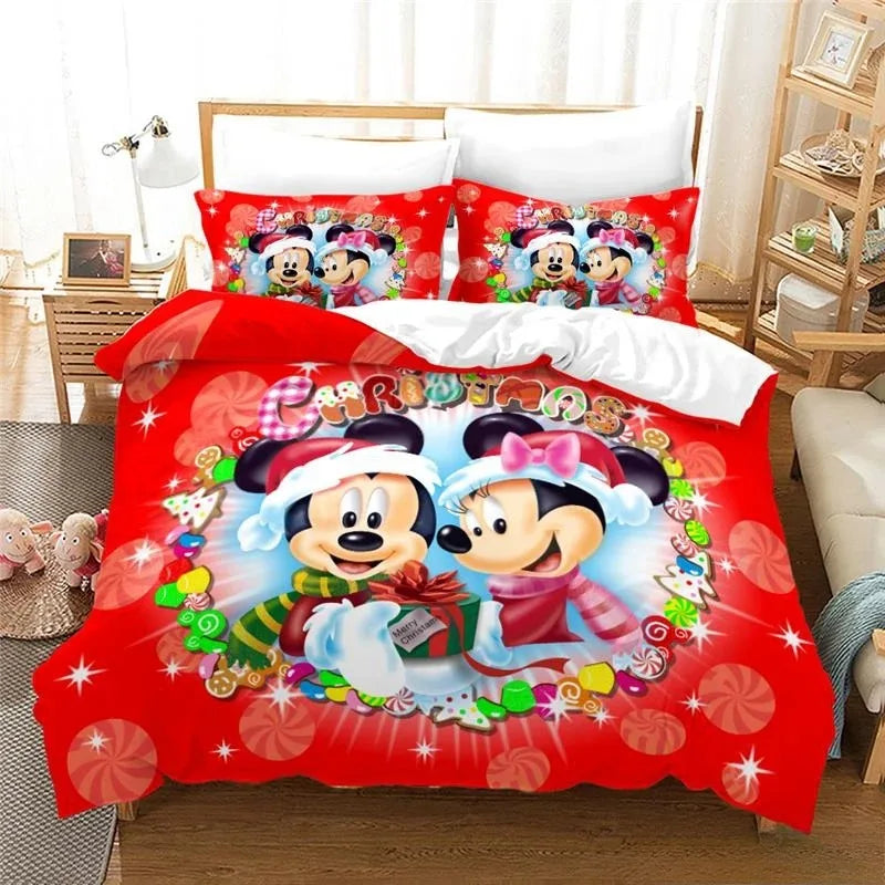 Disney Cartoon Bedding Set Mickey And Minnie Mouse 3D Print Duvet Cover With Pillowcase Bedclothes For Christmas New Year Gifts