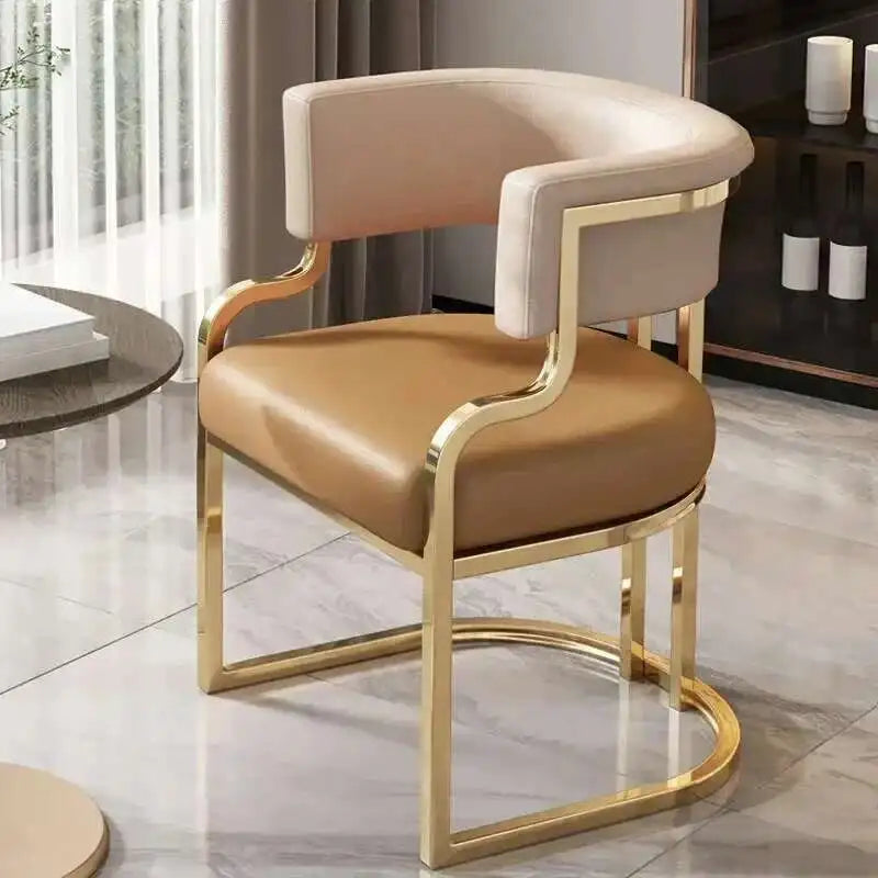 Luxury golden Dining Chairs wrought Iron Backrest Armchair Kitchen Modern Dining Room Furniture Home Bedroom Salon Makeup Chair