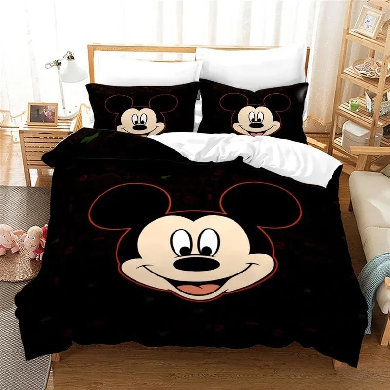 Disney Cartoon Bedding Set Mickey And Minnie Mouse 3D Print Duvet Cover With Pillowcase Bedclothes For Christmas New Year Gifts