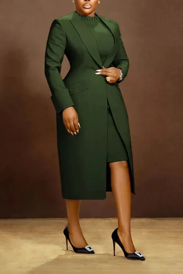 Women's Set Full Sleeve Long Blazer Coat+ Long Dress Suit  Winter Streetwear Two 2 Piece Set Africa OL Work Outfits