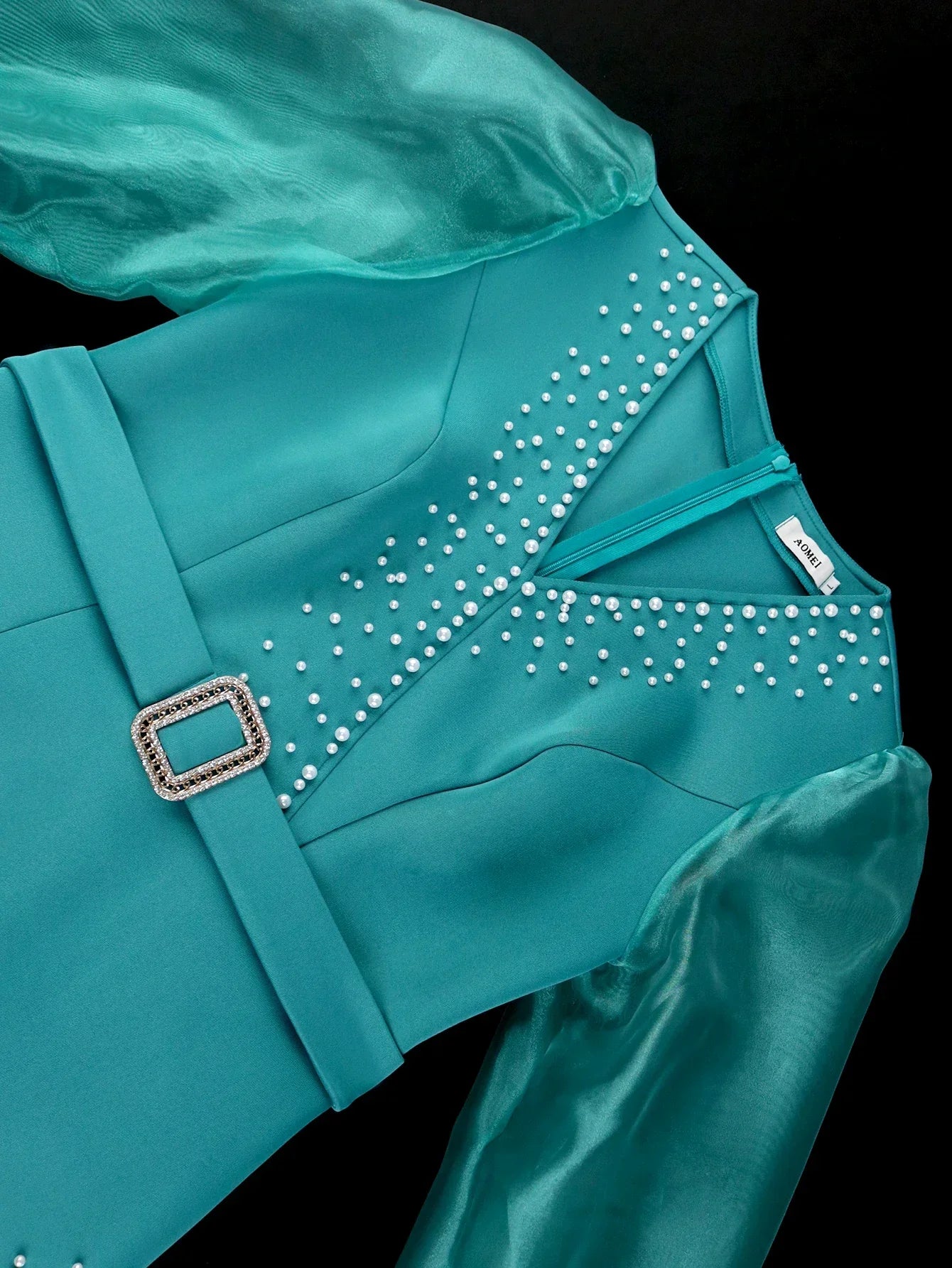 Luxury Red Evening Dress V-neck Bead Belt Mesh Lantern Long Sleeve Sexy Women's Party Classy Office Ladies Wedding Guest Gowns