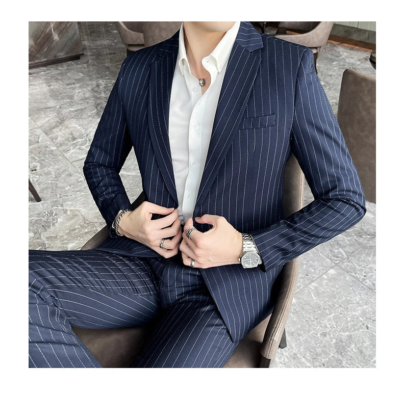 Men's High-End Boutique Suit And Trousers Set British Wedding Party Fashion Business Casual Trendy Two-Piece Ensemble