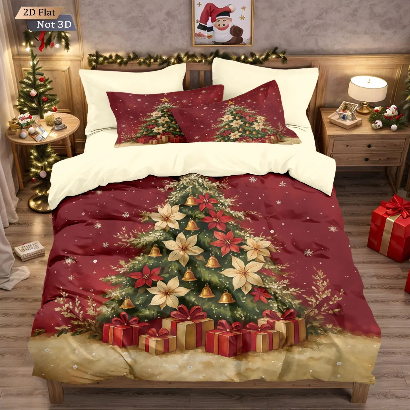 3pcs red Christmas tree print coreless bedding set, multi size bedroom and dormitory duvet cover machine washable decoration