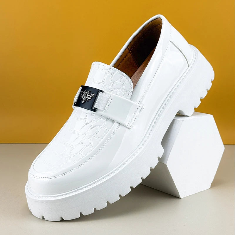 2025 Men's Round Toe Thick Soled Light Luxury Leather Shoes Loafers Non Slip Comfort Fashio Business Office Formal Shoes