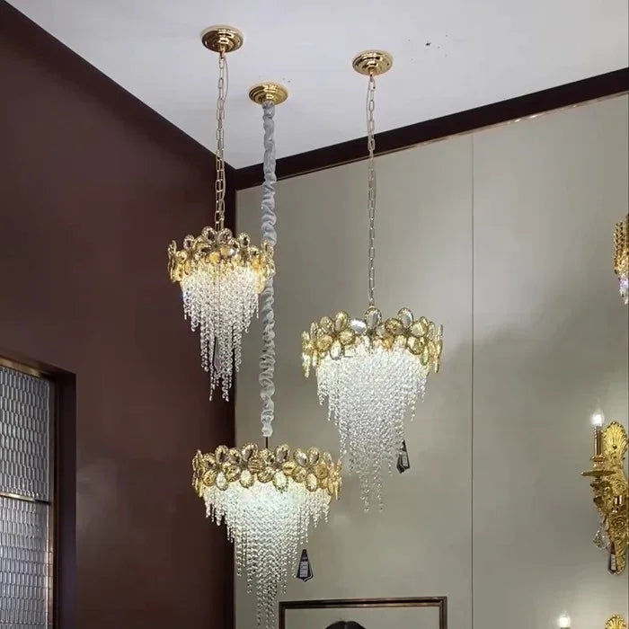Modern Flower Crystal Tassel Chandelier Living Room Dining Room Gold Crystal Ceiling Pendant Lights Vila Lobby Lighting Fixtures