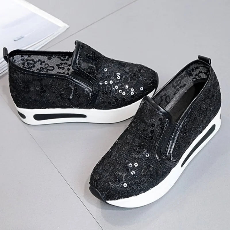 Lace Flats Platform Women Sport Shoes Mesh Breathable Sneakers  Summer New Casual Sandals Running Beach Rocking Dance Shoes