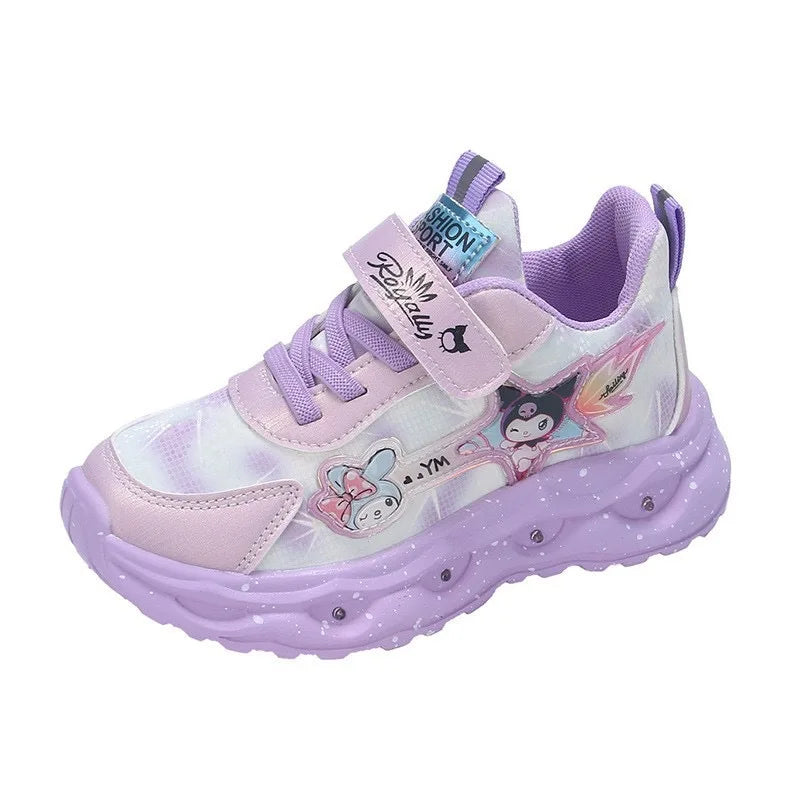 2025 New Light Up Girls Running Shoes Cartoon Leather Waterproof Breathable Anti Slip Trendy Kids Sneakers