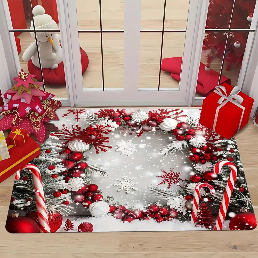 VIKAMA Christmas Carpet Santa Claus Snowman Hallway Balcony Anti-Slip Water-Absorbing Floor Mat Holiday Home Decoration