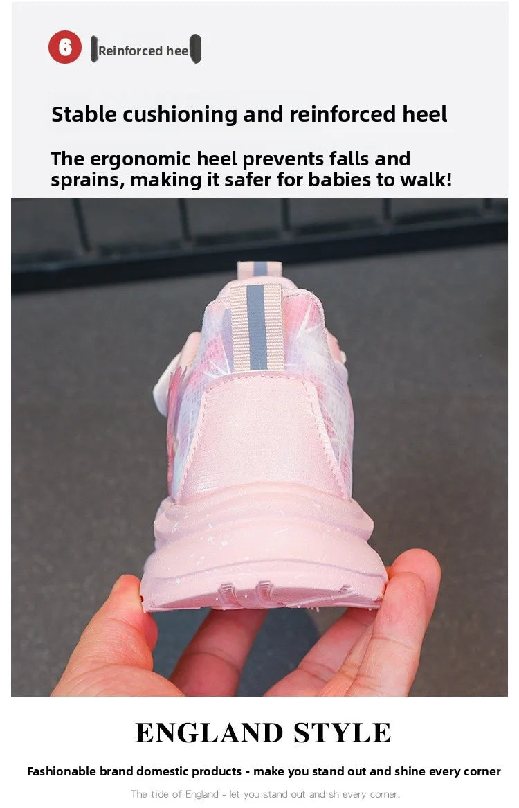 2025 New Light Up Girls Running Shoes Cartoon Leather Waterproof Breathable Anti Slip Trendy Kids Sneakers