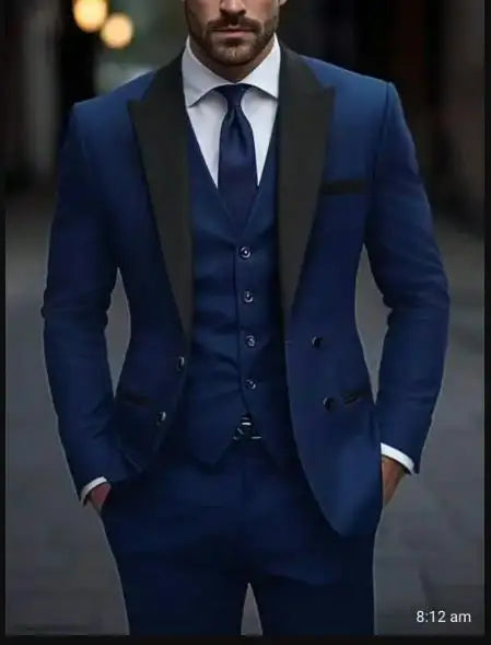 Navy Blue 3 Pieces Casual Male Suits Slim Fit Notched Lapel Formal Best Men Wedding Groom Wear Blazer Tuxedos Trajes De Hombre