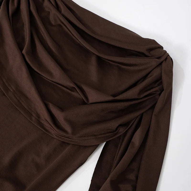 BOOFEENAA Cowl Neck Sleeveless Bodysuit Tops Spring 2025 Women Sexy Clothing Brown One Pieces Club Outfit C85-CZ24, dress