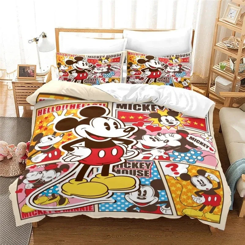 Disney Cartoon Bedding Set Mickey And Minnie Mouse 3D Print Duvet Cover With Pillowcase Bedclothes For Christmas New Year Gifts