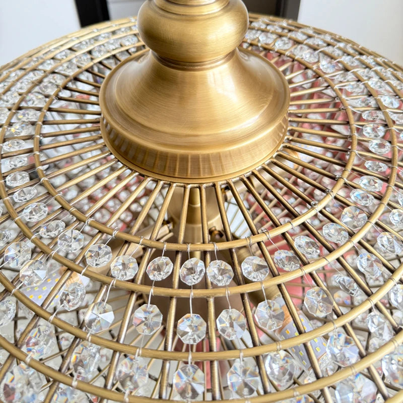 American Vintage K9 Crystal Pendant Light Copper Led Chandelier For Living Room Villa Hotel Dining Room Decoration Hanging Lamp