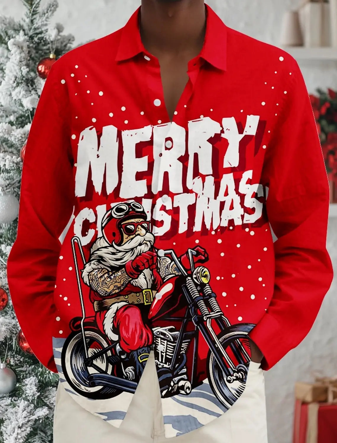 Christmas Theme Men's Christmas Trees Printed Shirts Snowflake Gradient Graphics Button Up Long Sleeve Shirts Fashion Tops Thin