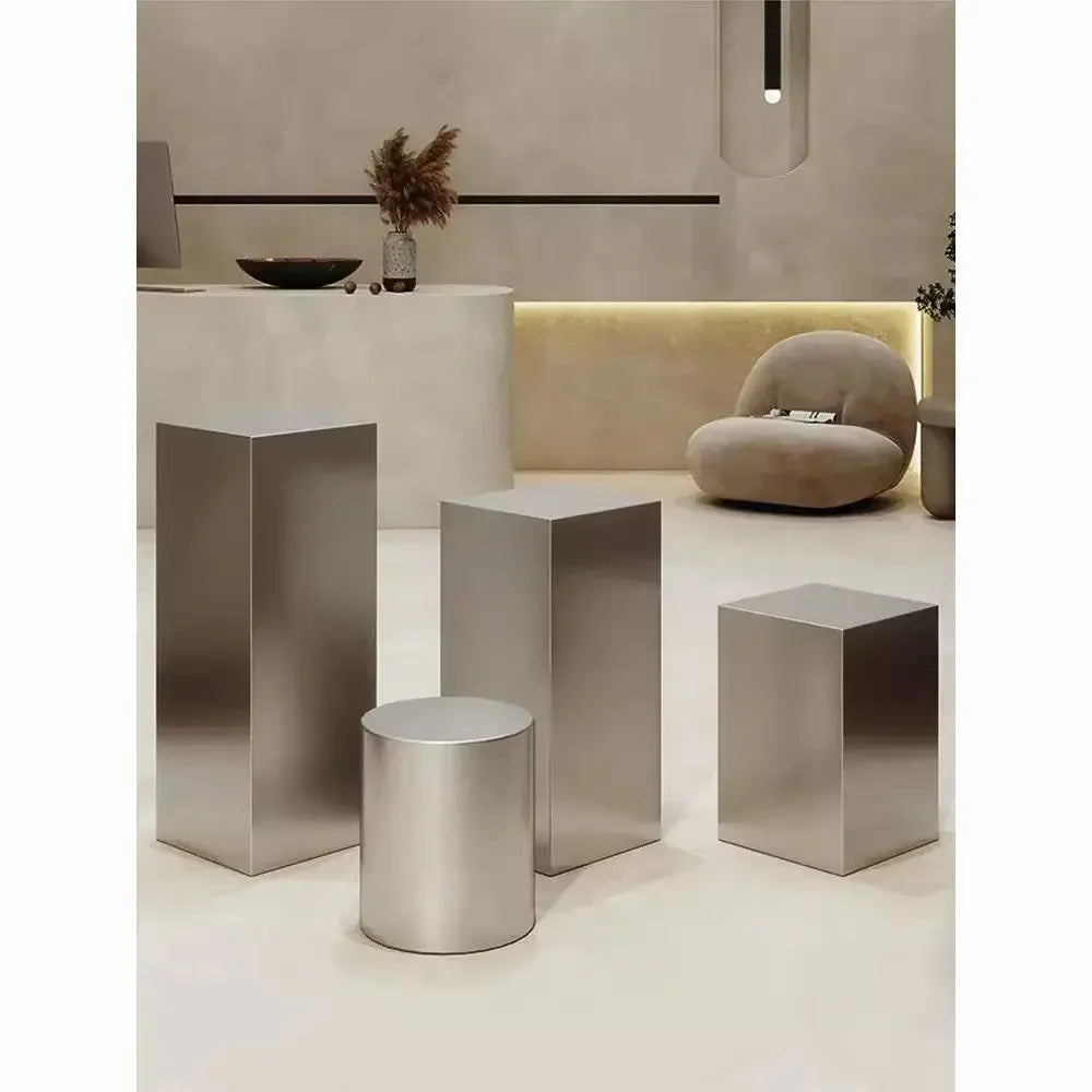Nordic Creative Stainless Steel Dining Stool Home Light Luxury Living Room Sofa Side Table Balcony Storage Coffee Tables