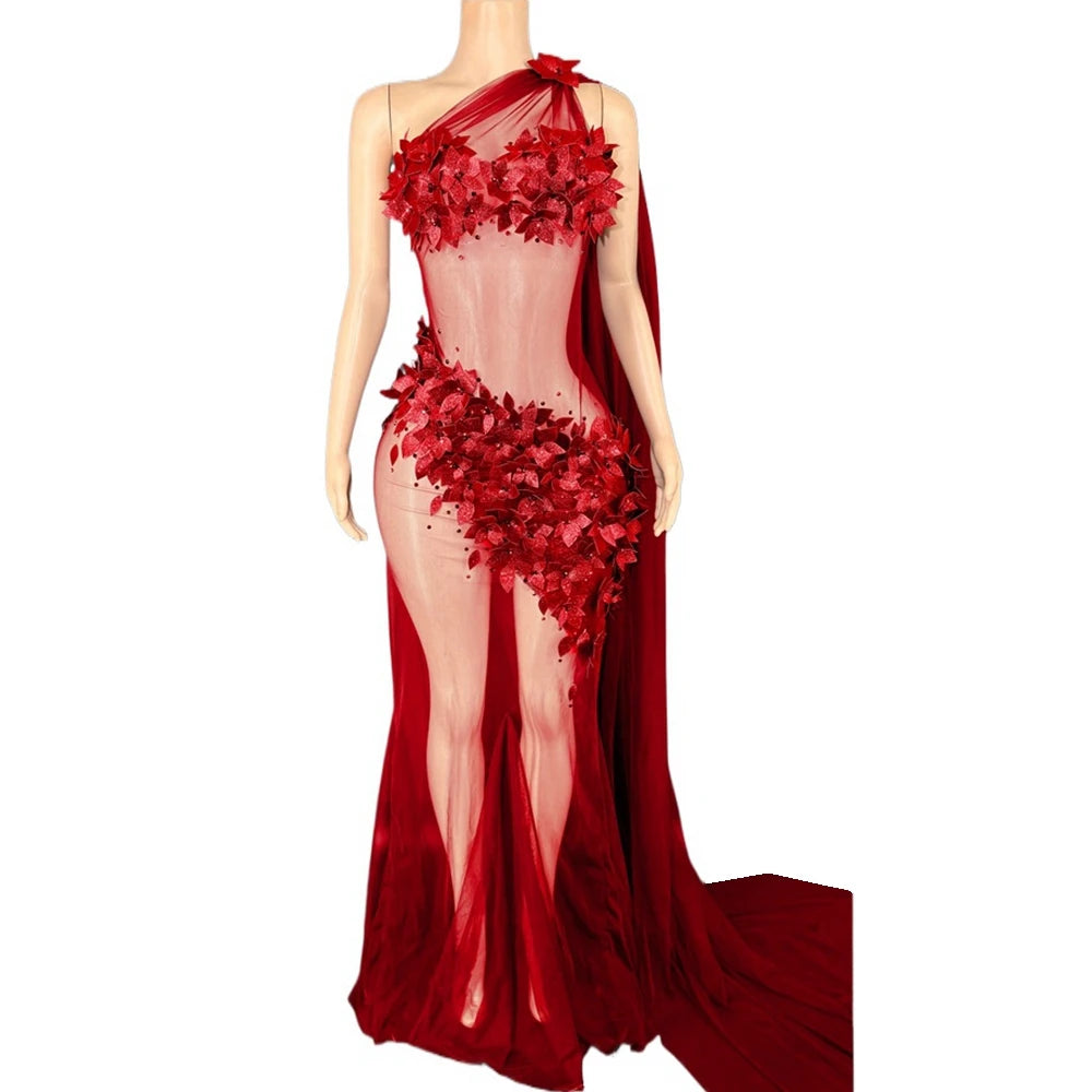 Sexy Sheer Tail Long Dress for Women Elegant Wedding Evening Prom Birthday Dress Photography Dress Singer Show Stage Wear