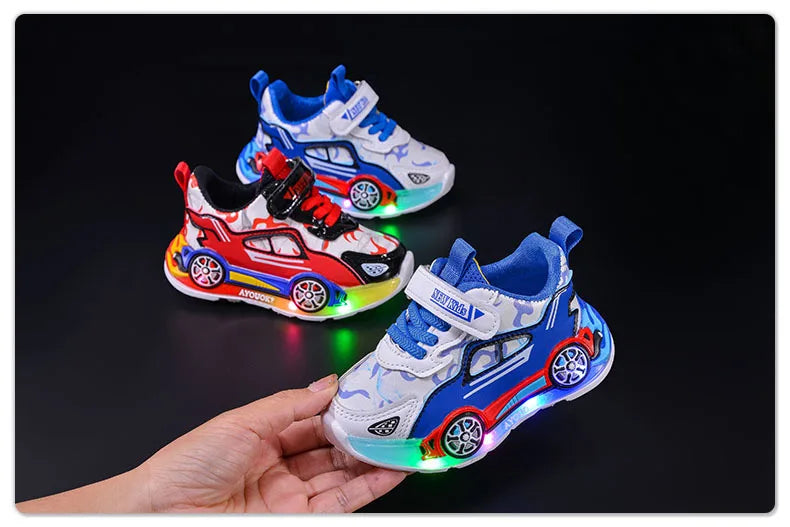 Spring Kids Shoes New Fashion Versatile Casual Shoe Anti Slip Cartoon Car Boy Shoe LED Lights Simple Trendy Sneakers Кроссовки