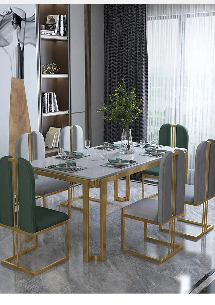 Unique Luxury Table Chairs Modern Legs Metal Design Rectangular Dining Table Space Saving Nordic Mesa De Comedor Funiture