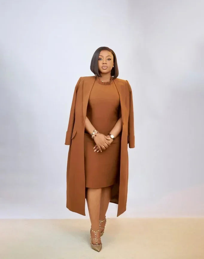 Women's Set Full Sleeve Long Blazer Coat+ Long Dress Suit  Winter Streetwear Two 2 Piece Set Africa OL Work Outfits