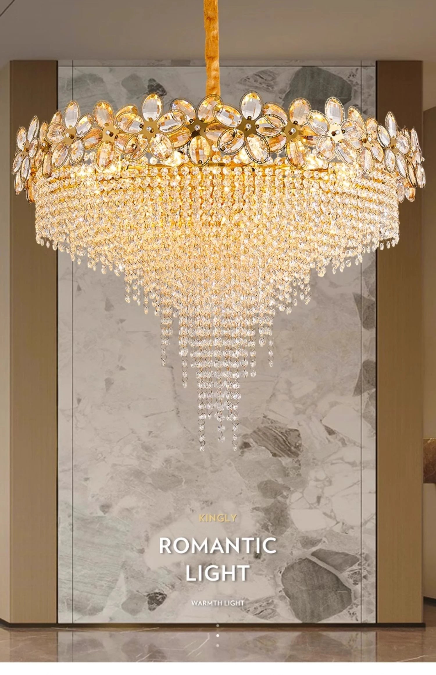 Modern Flower Crystal Tassel Chandelier Living Room Dining Room Gold Crystal Ceiling Pendant Lights Vila Lobby Lighting Fixtures