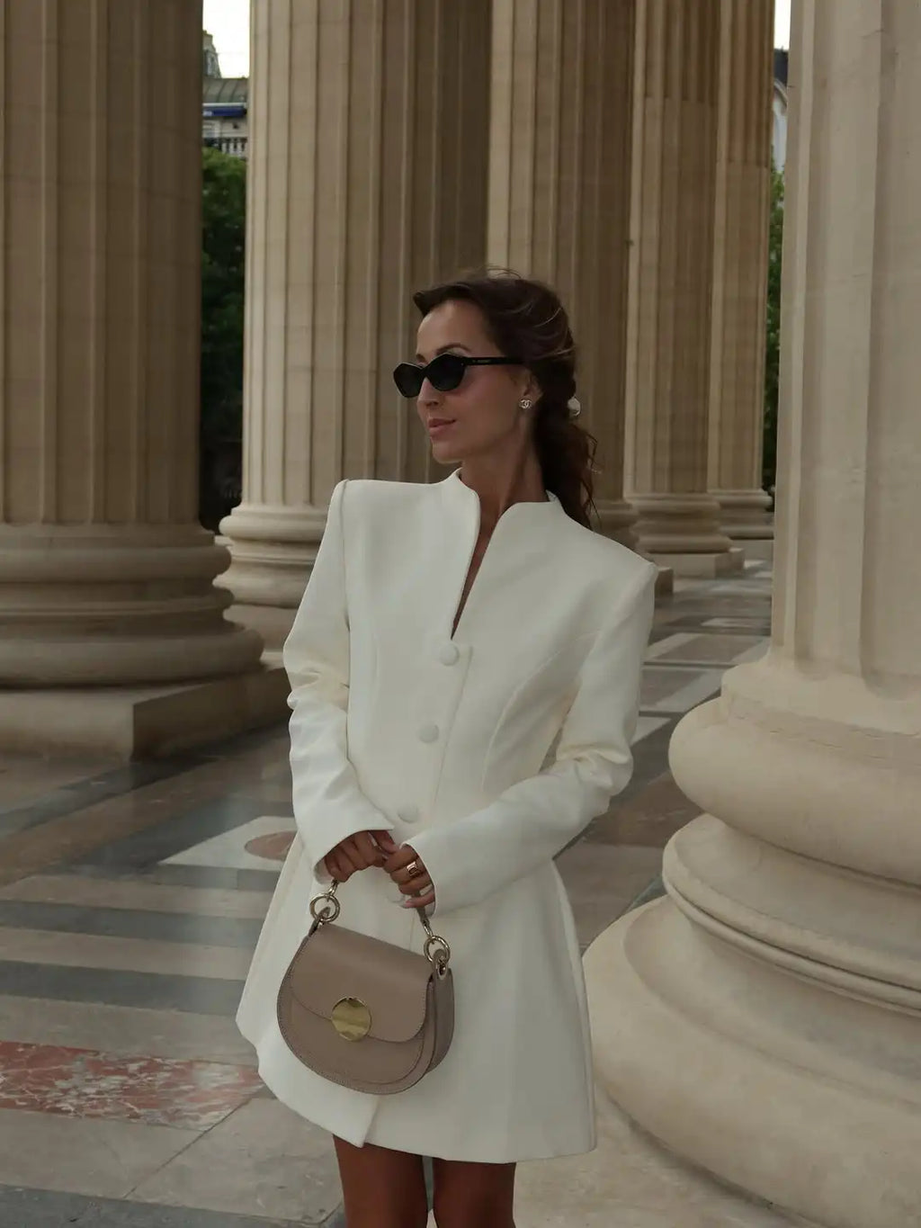 Elegant Stand Collar Mini Dress Women Casual Single Breasted Full Sleeve Cinched-waist Short Dresses Lady Evening Dinner Gowns