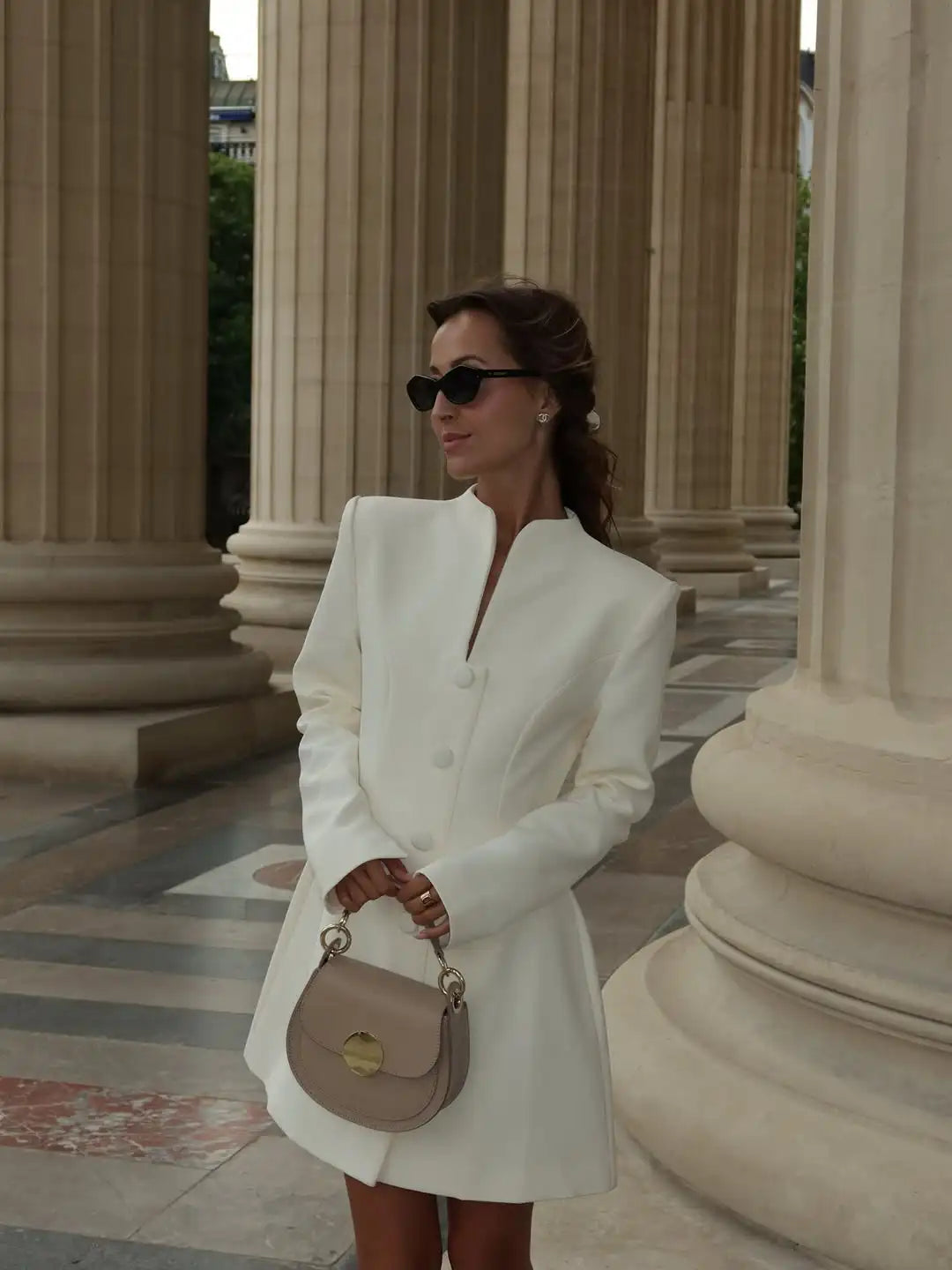 Elegant Stand Collar Mini Dress Women Casual Single Breasted Full Sleeve Cinched-waist Short Dresses Lady Evening Dinner Gowns