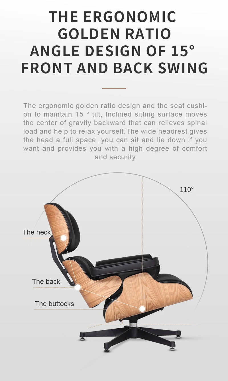 Top Layer Cowhide Classic Recliner Ottoman Light Rosewood Light   Walnut Armchair Swivel Lounge Chair Furniture Leisure Chair