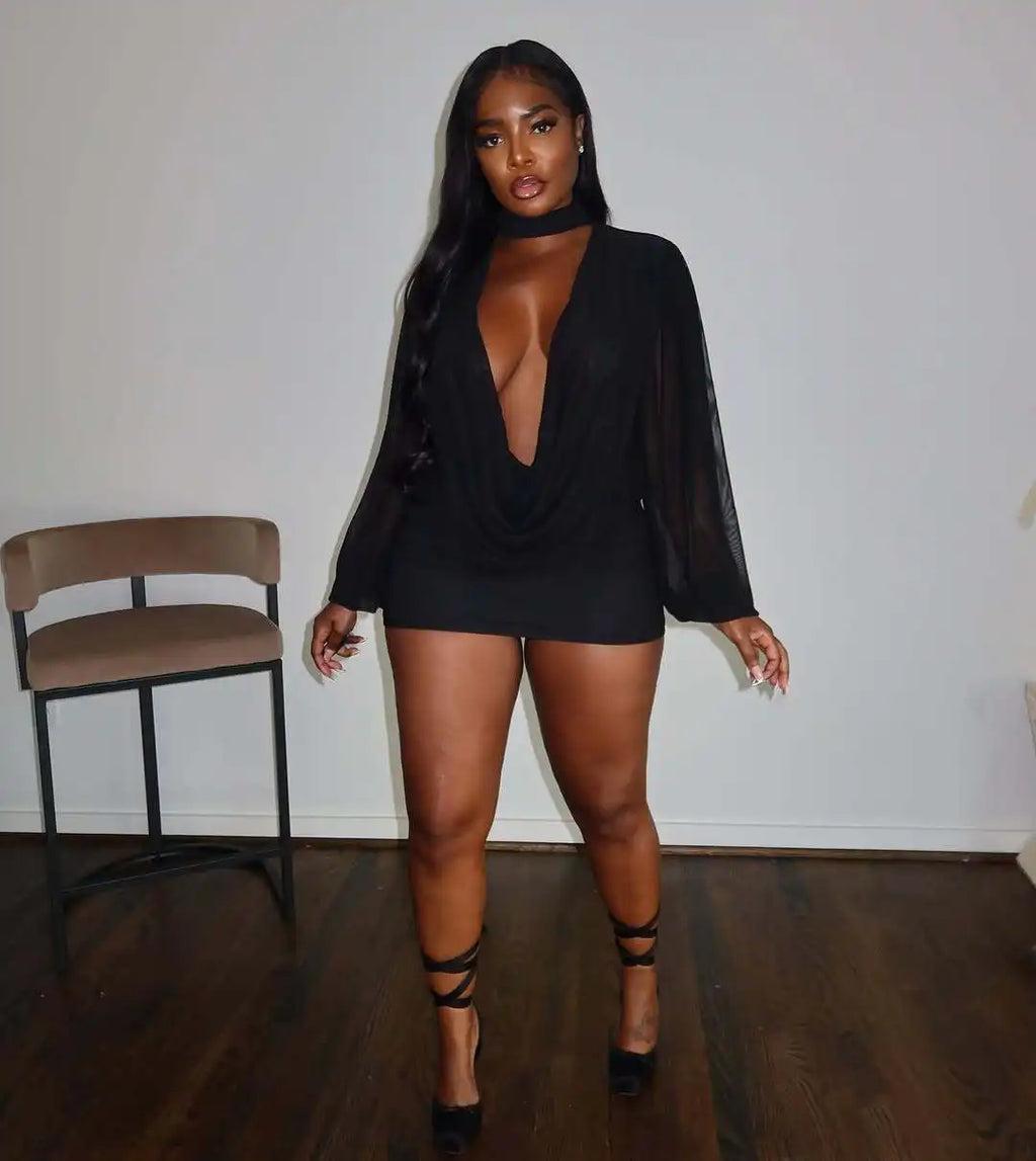 Scarf Dress Women See Through Sexy Irregular Full Sleeve Coquette Midnight Elegant Vacation Birthday Party Bodycon