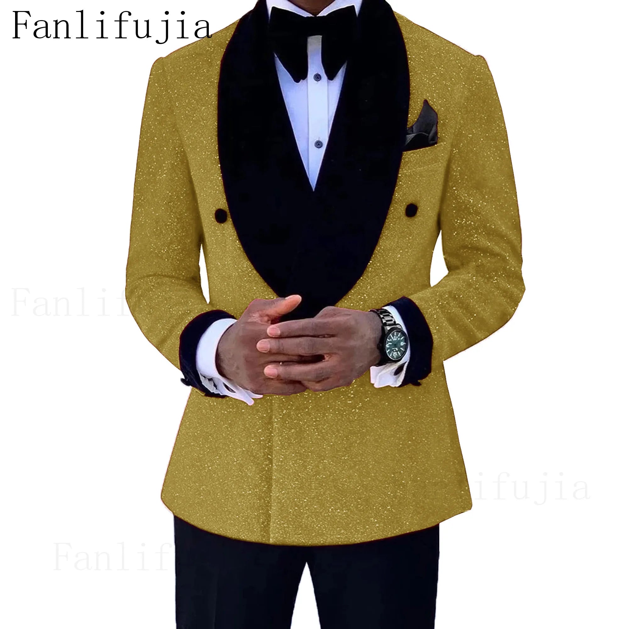 Fanlifujia Luxury Red Glitter Suits Men Groom Wedding Tuxedo Double Breasted Blazer Formal Evening Party