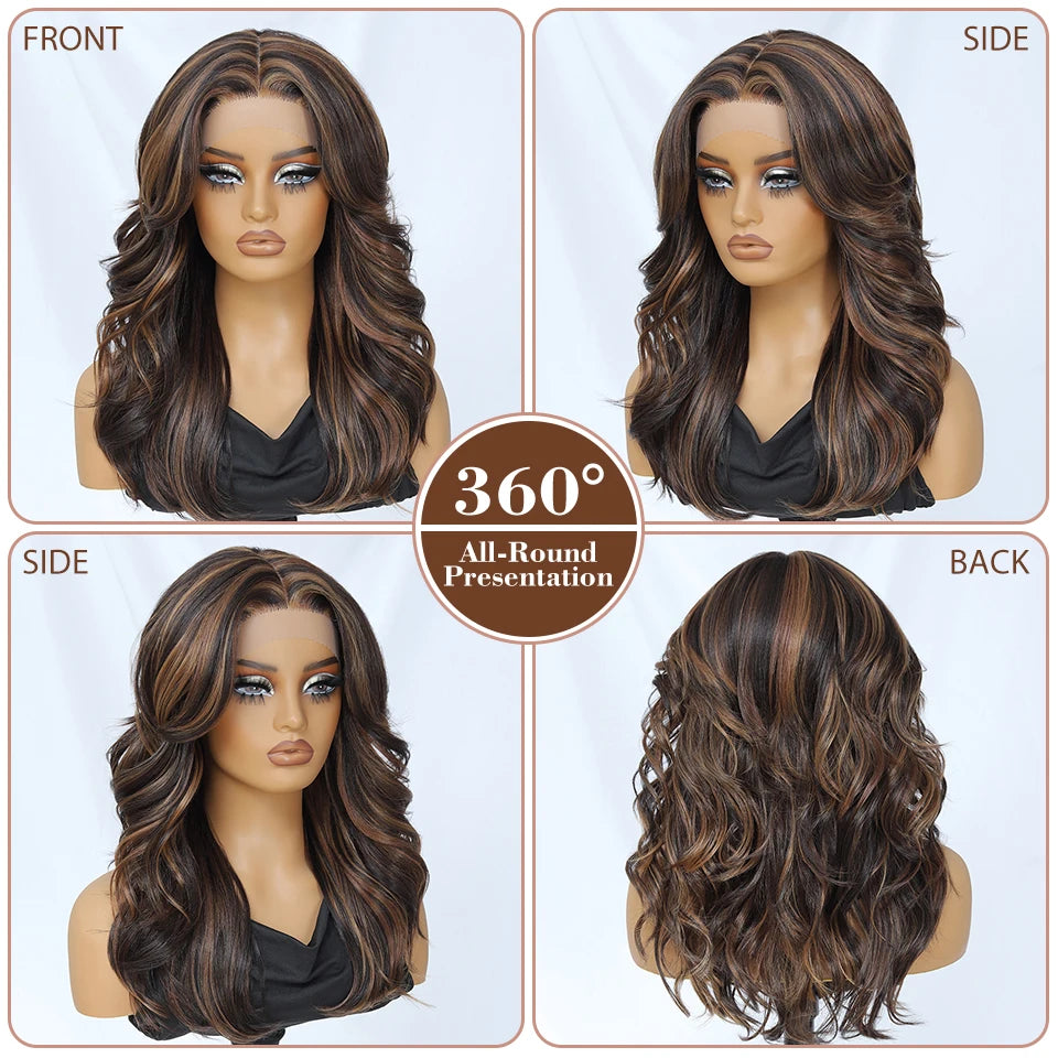 Layered Wigs 13x5x1T-Part Lace Wig With Bangs For Women 18 Inch Red Synthetic Lace Front Wig For Daily Use Ombre Brown Afro Wigs