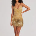 hirigin Sequnin Bling Glitter Dress for Women A-Line Sequined Tie Spaghetti Strap Deep V Neck Backless Mini Party Dresses