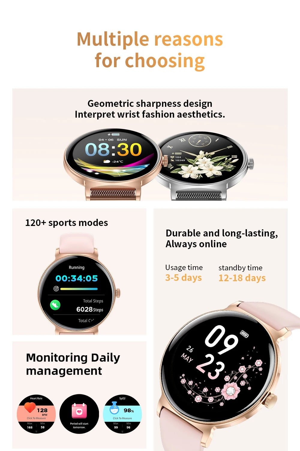 LIGE Ultra-thin Smart Watch Ladies Bluetooth Call Custom Dial Sport Heart Rate Health Tracking Watch Waterproof Women Smartwatch