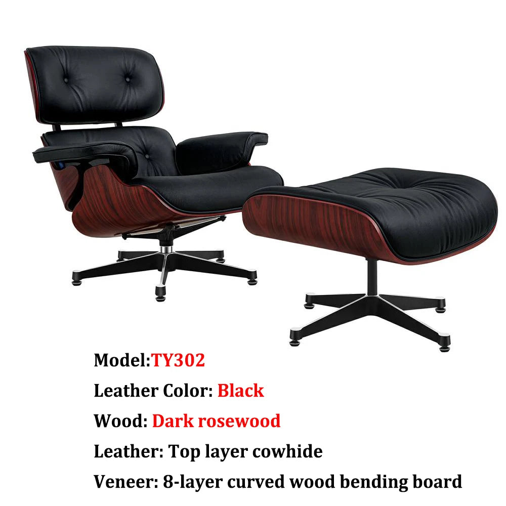 Top Layer Cowhide Classic Recliner Ottoman Light Rosewood Light   Walnut Armchair Swivel Lounge Chair Furniture Leisure Chair