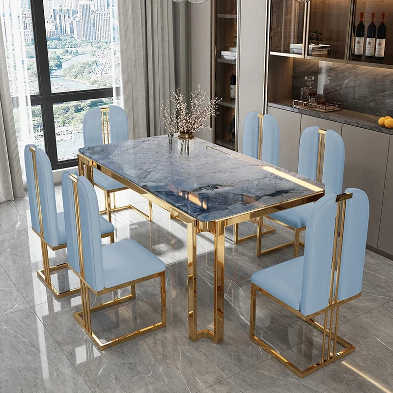 Unique Luxury Table Chairs Modern Legs Metal Design Rectangular Dining Table Space Saving Nordic Mesa De Comedor Funiture